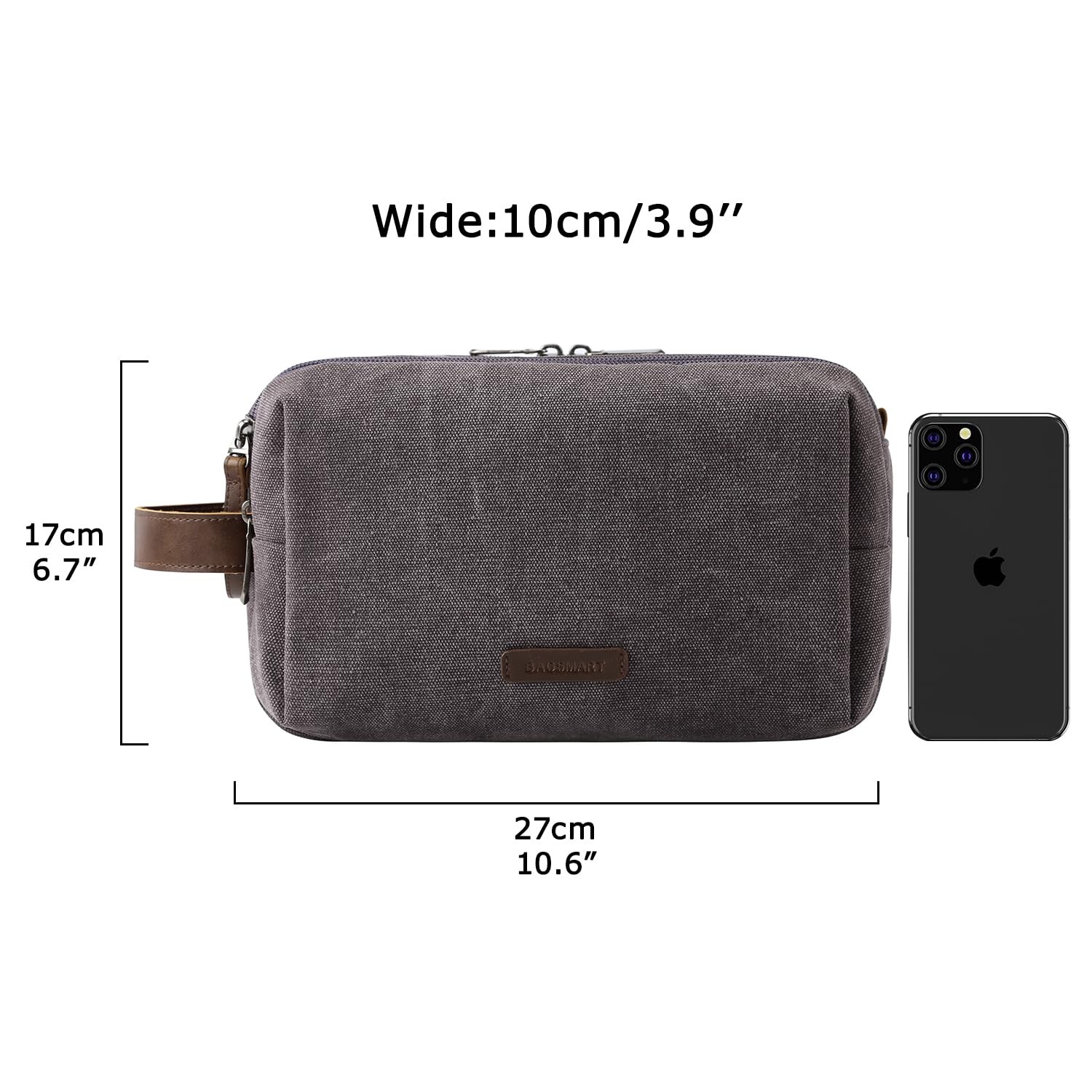 BAGSMART Toiletry Bag for Men, Canvas Travel Organizer Medium, Grey