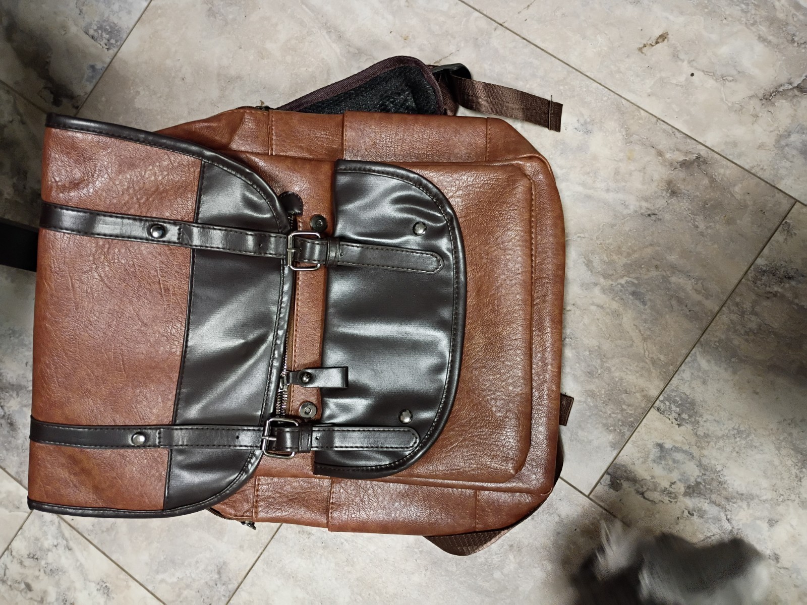 Brown & Dark Brown Men’s Backpack with Zip, Buckle & Snap Closure
