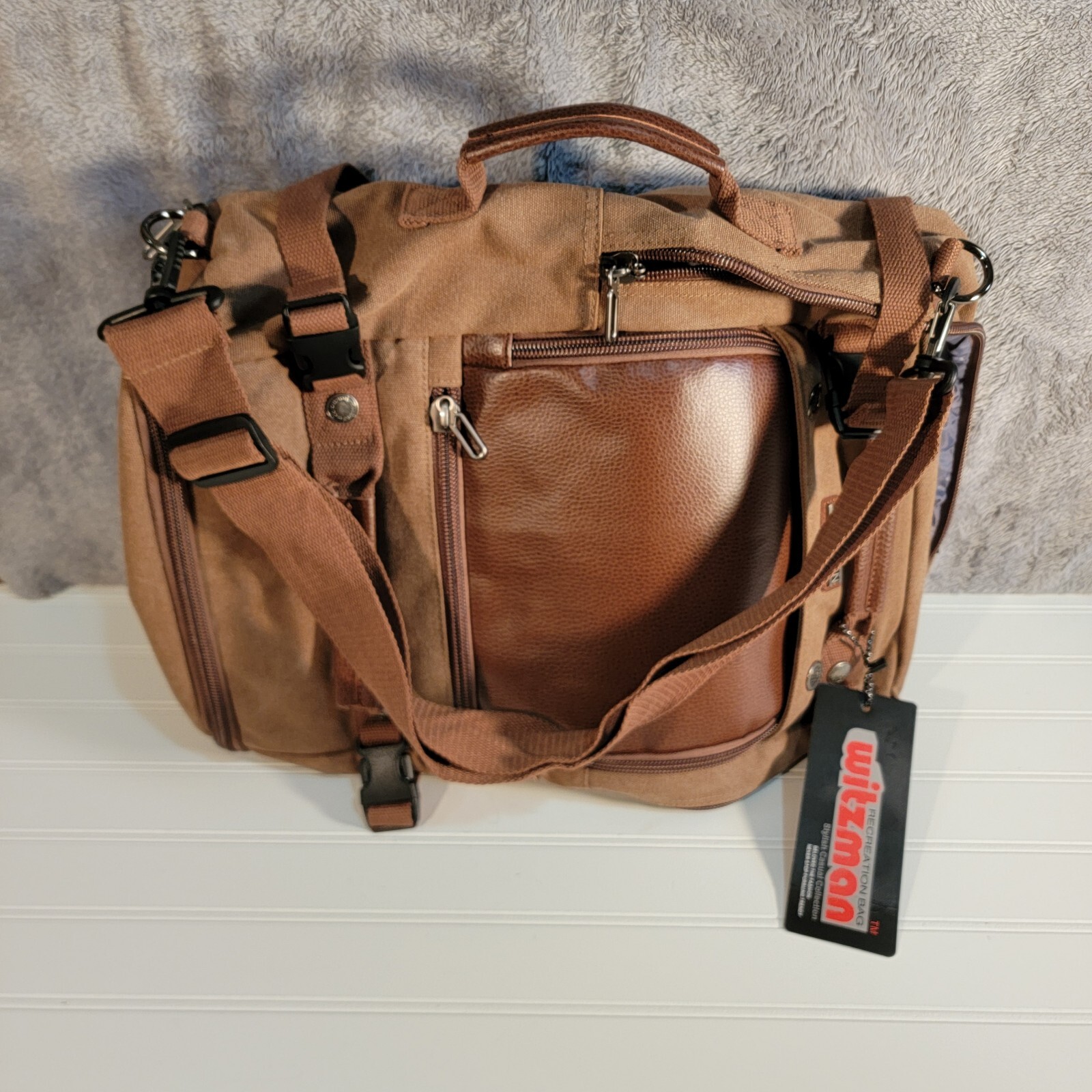 Witzman Canvas Leather Recreational Backpack Brown Hiking Rucksack