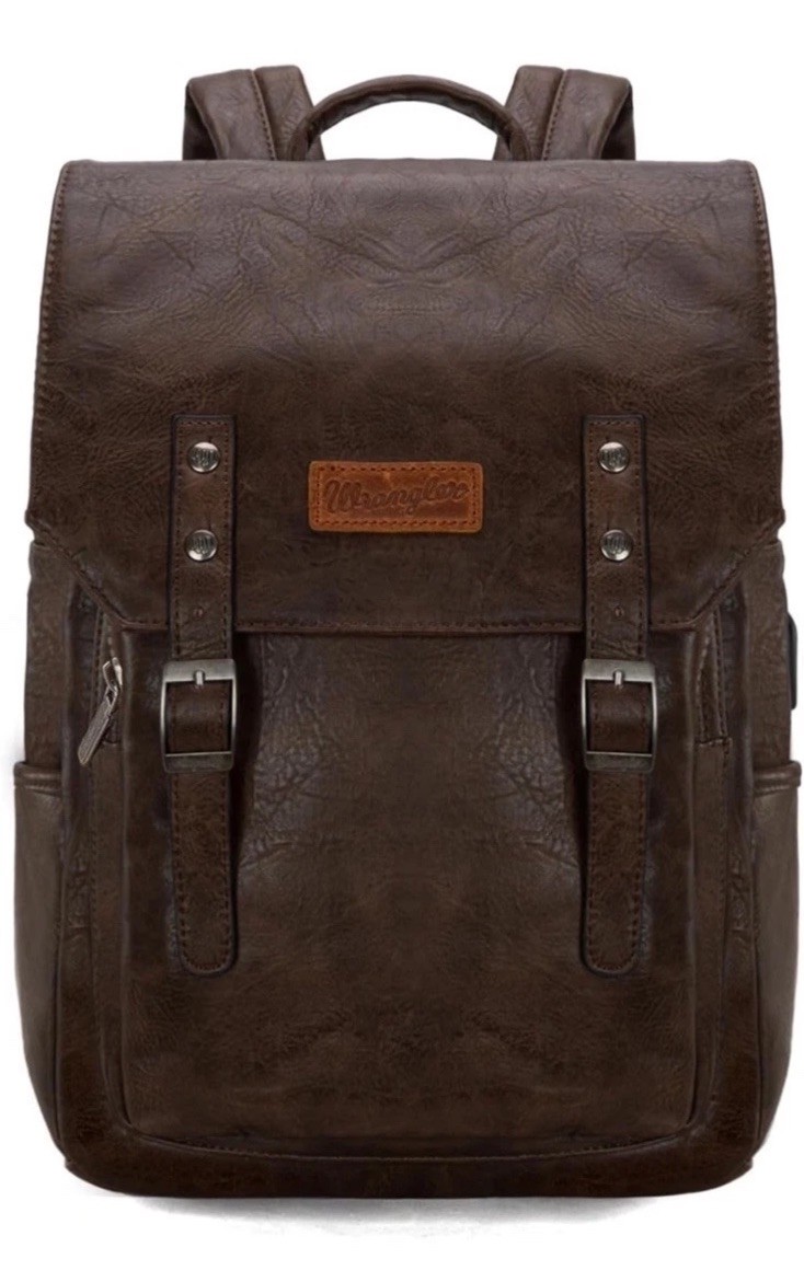 Montana West × Wrangler Brown Vegan Leather Laptop Backpack for Women Men Unisex