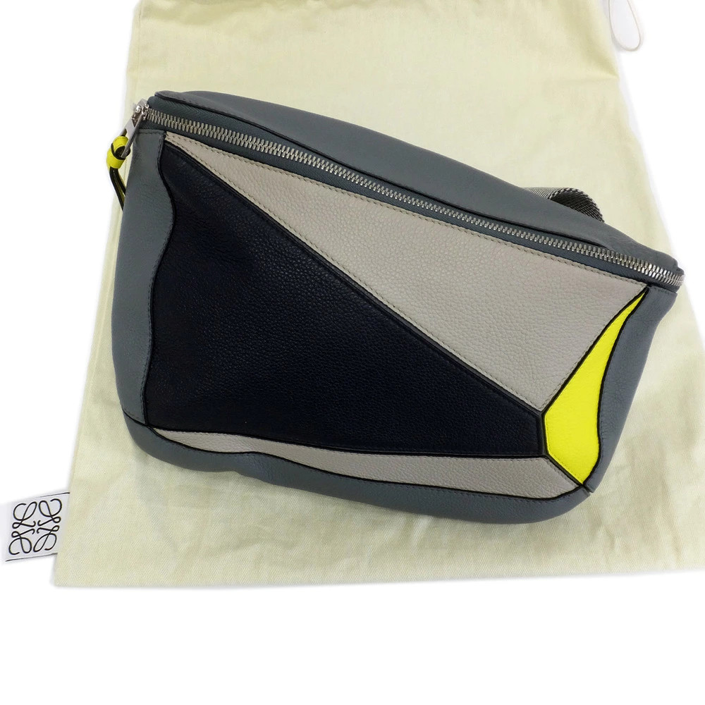 LOEWE Puzzle Sling Calfskin Nylon Gray Black Yellow 306.50.T57 Crossbody