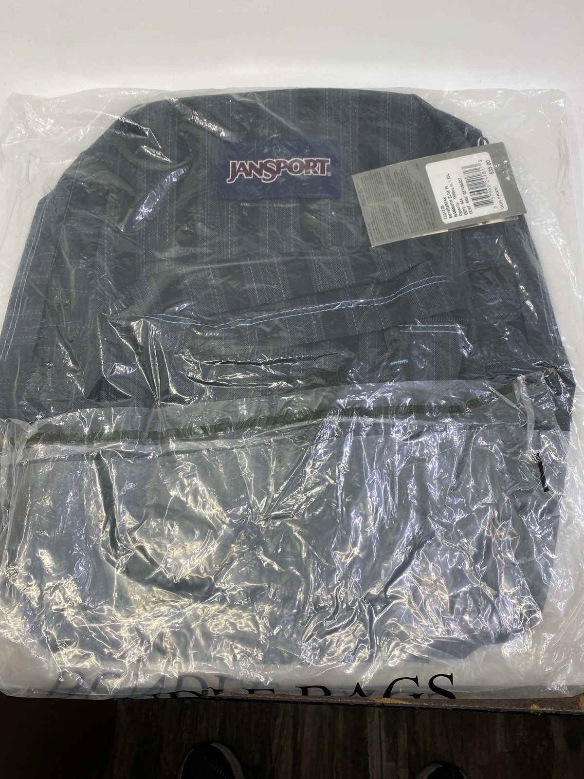 JanSport Super break Backpack- Mammoth Blue Pinstripe 16.7 H X 13W X 8.5 D