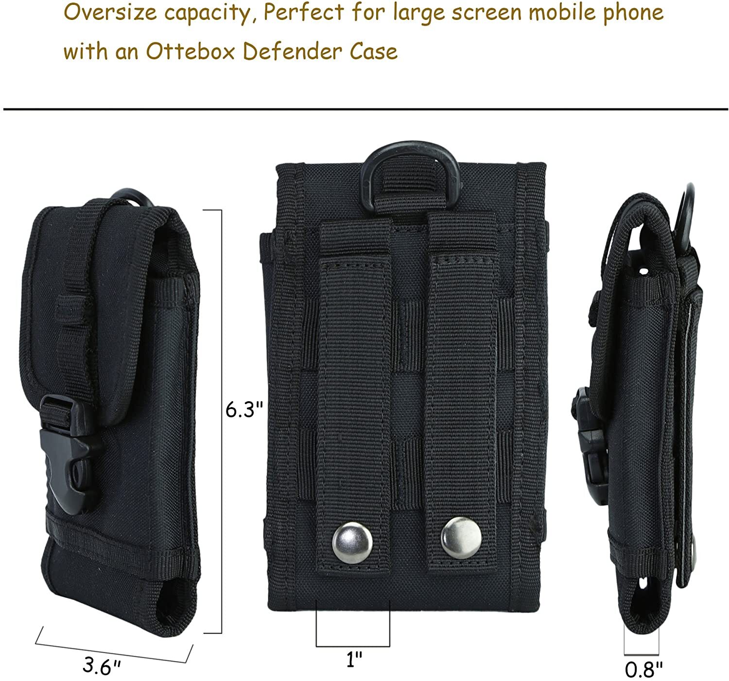 Tactical MOLLE Phone Pouch Compact Waist Clip-On Holster Smartphone Case Black