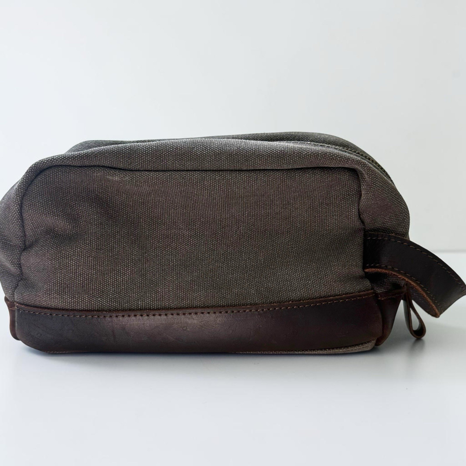 S-Zone Gray Canvas & Leather Toiletry Travel Bag Dopp Kit Hanging Handle
