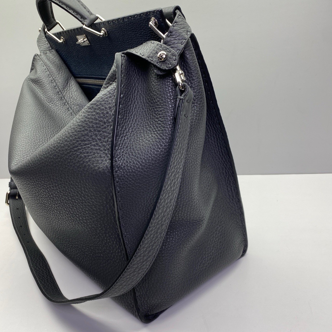 Fendi Pre-Owned Authentic Peekaboo Briefcase Crossbody Grey Blue 42x35x18cm
