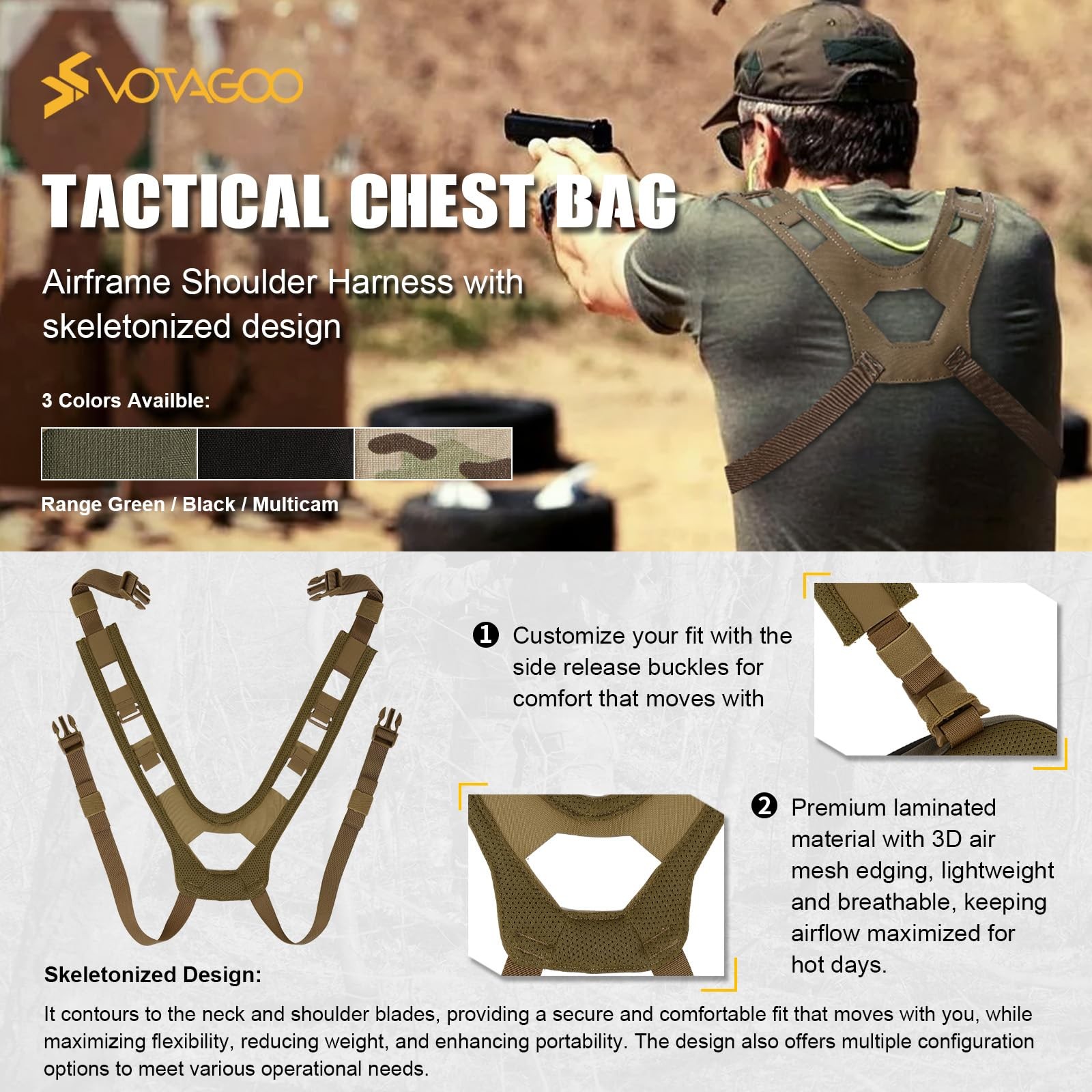 Tactical Chest Rig Bag, 3L Utility Hypalon Molle Chest Rig With Map Pocket 50…