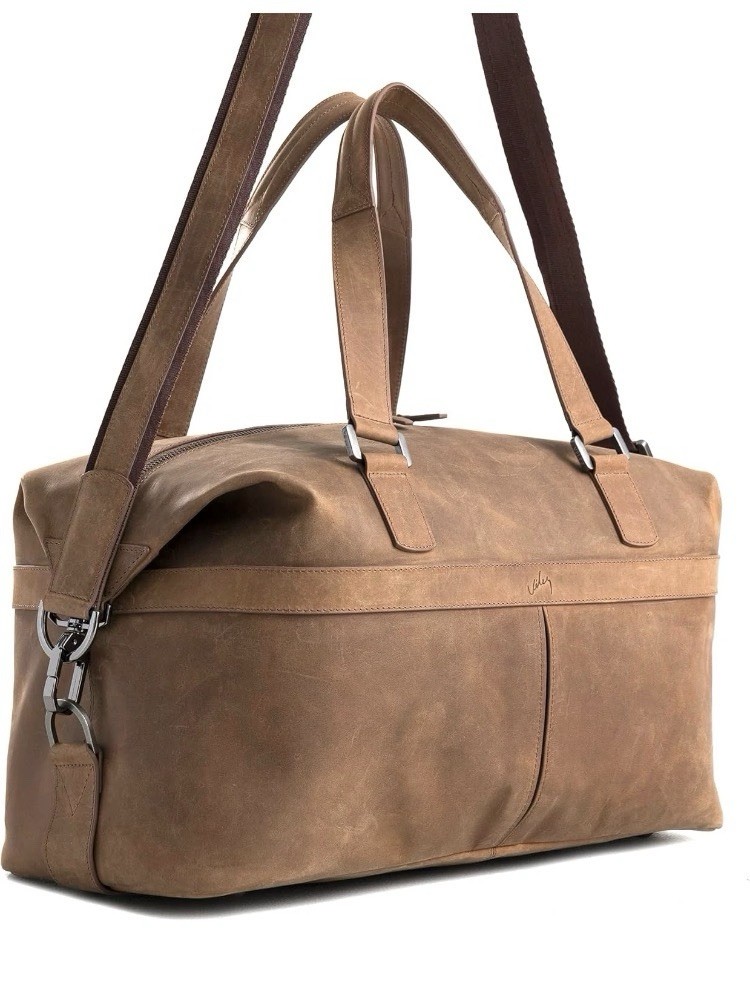 Large Stylish Brown Leather Duffle Bag -Durable Travel Companion with Strap, Pre