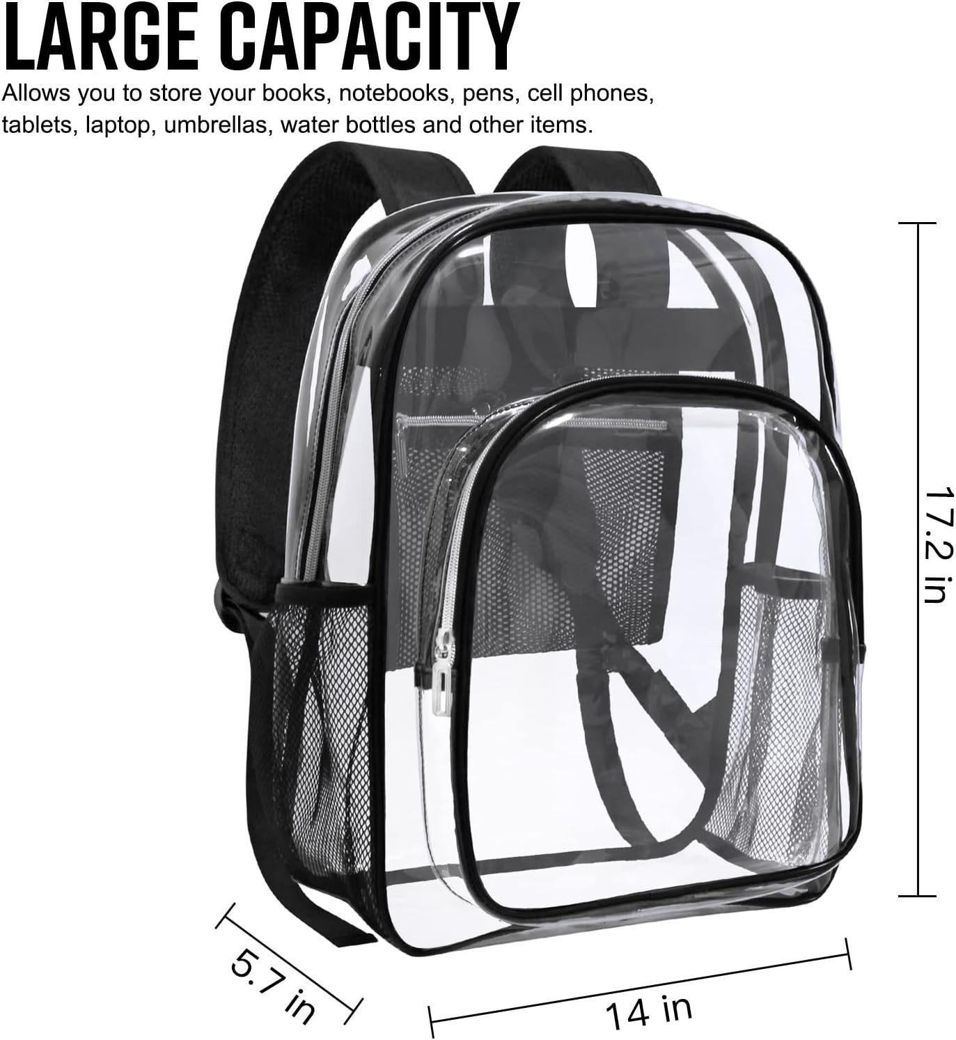 Clear Backpack Heavy Duty Transparent Backpack for Security, Sports, Work, Trave