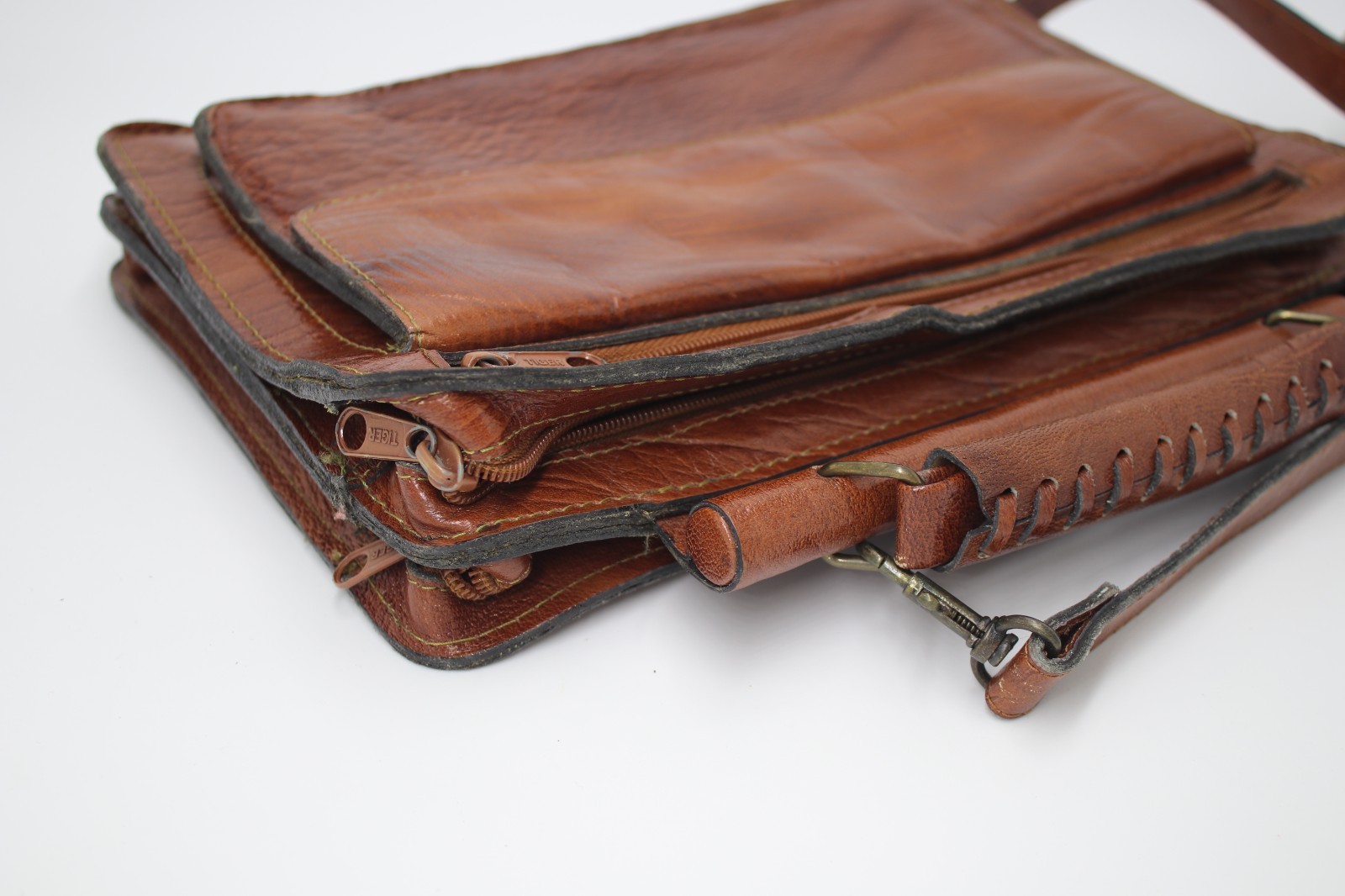 Vintage Morocco Brown Leather Shoulder Messenger Briefcase Bag