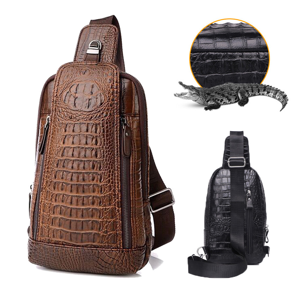 Men’s Leather Chest Bag Tactical Backpack Single Shoulder Crossbody Travel Bag