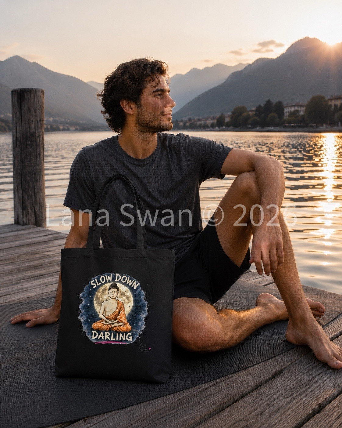 BUDDHA Eco Tote Bag | Slow Down Darling | Black & Natural | Lana Swan