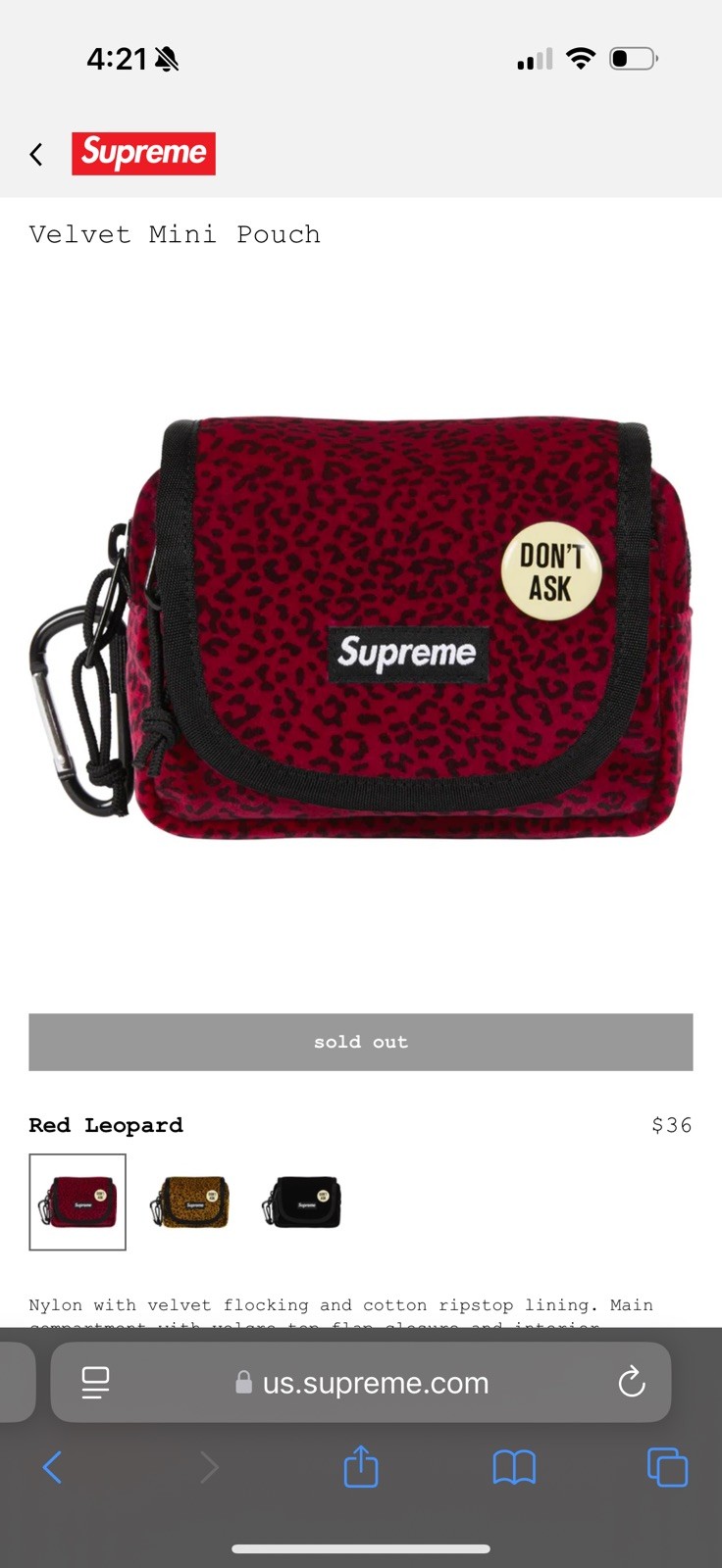 Supreme Velvet Mini Pouch – Red Leopard – FW25 unopened all stickers