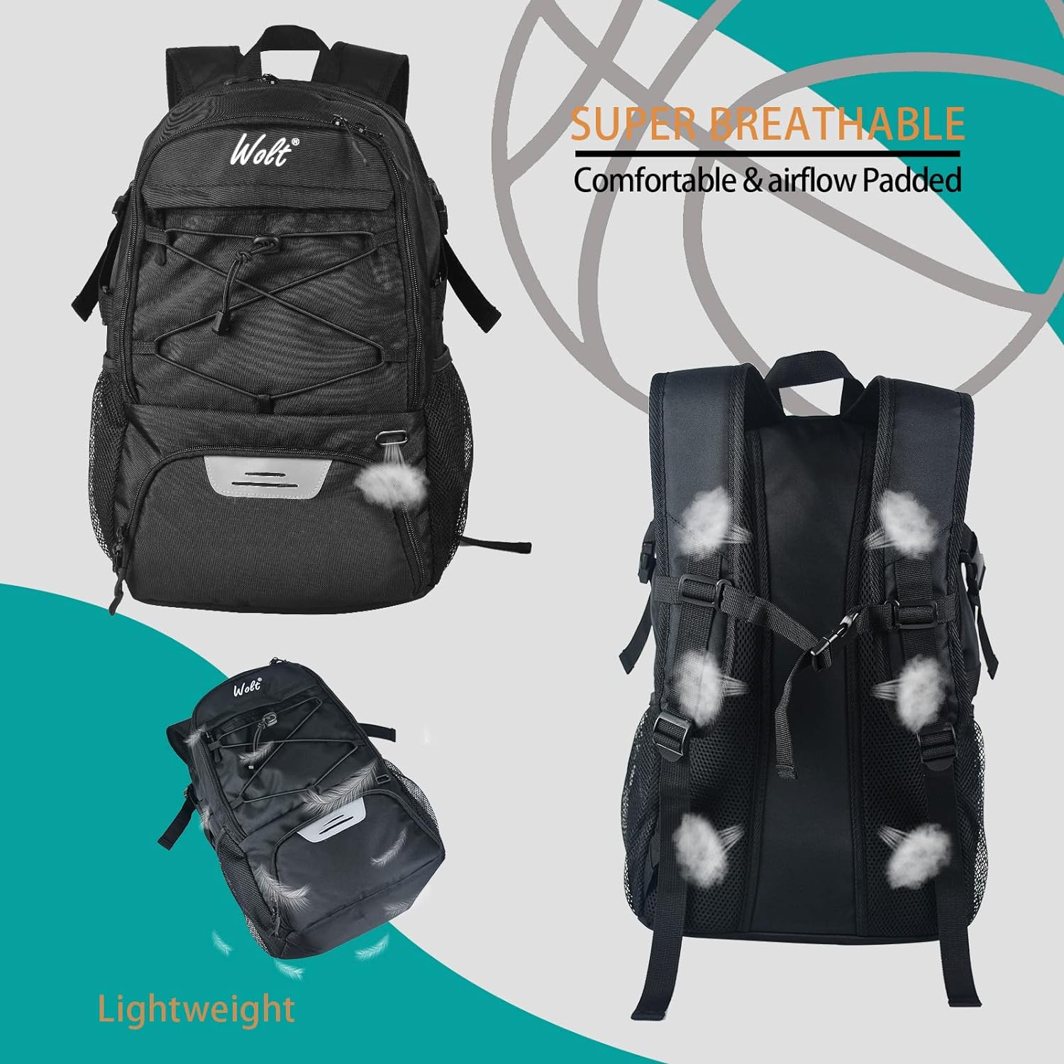Basketball Backpack Large Sports Bag with Separate Ball Holder & Shoes Compartme