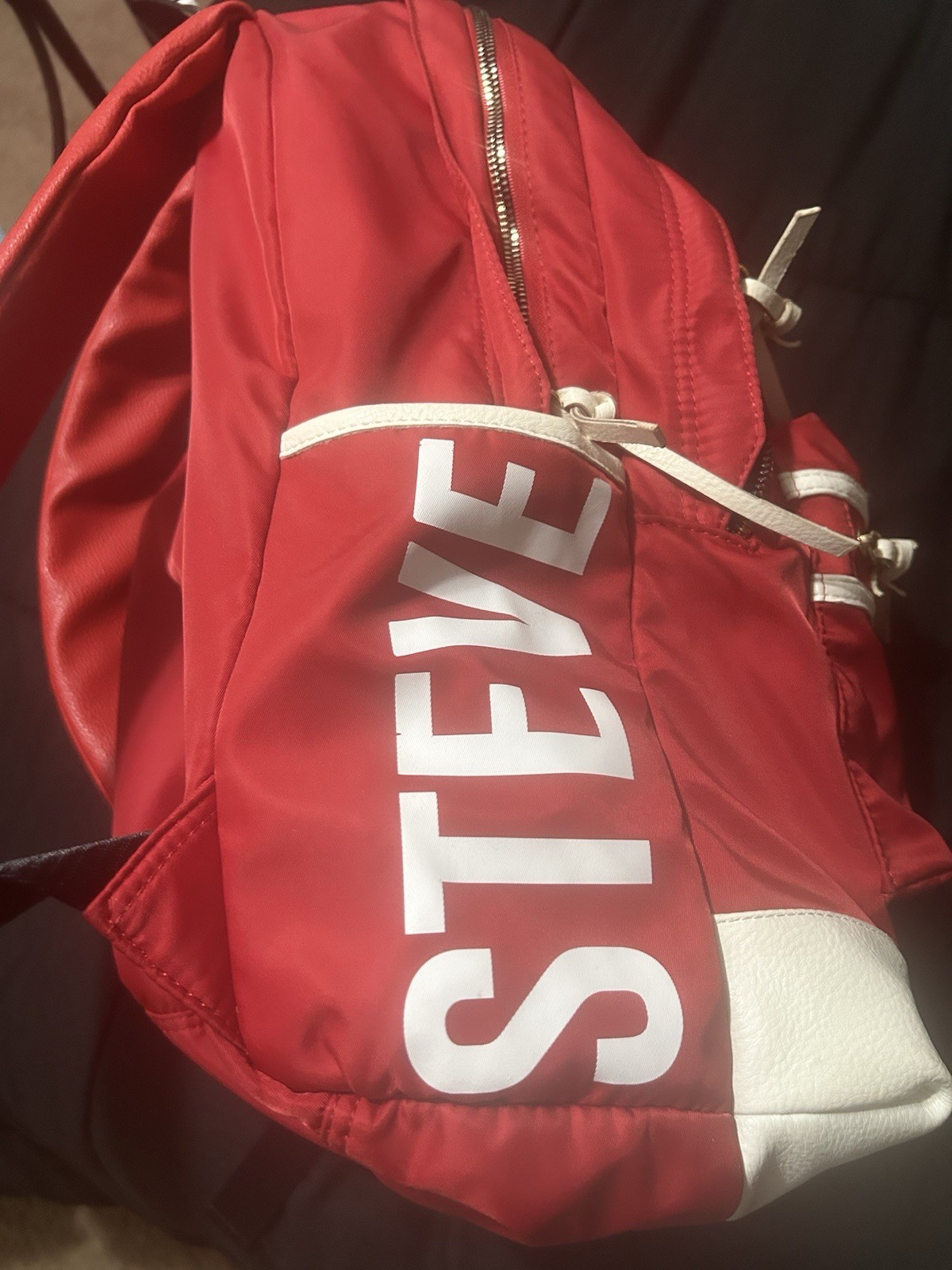 Steve Madden Red/White Medium Backpack, Zipper Closure, Adjustable Strap