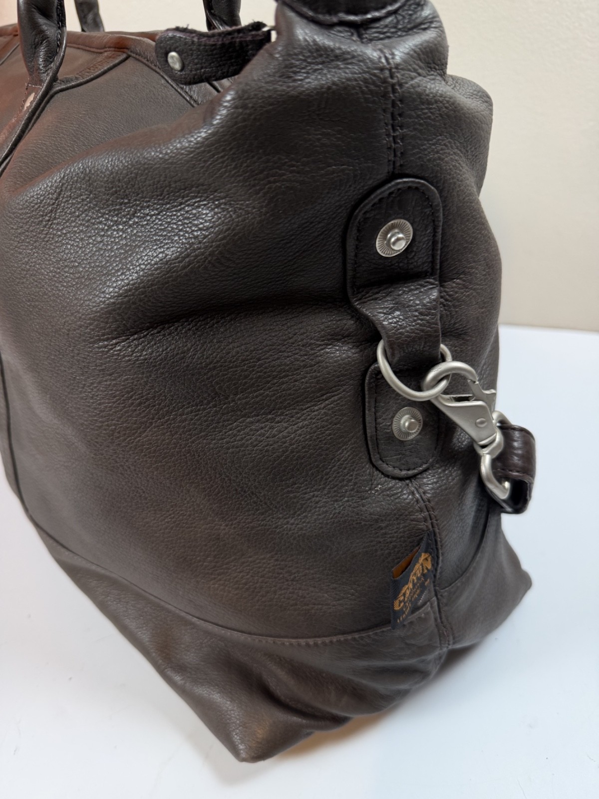 Vintage Brown Leather Duffle Bag Weekender Sony Pictures Promotional 22x13x8