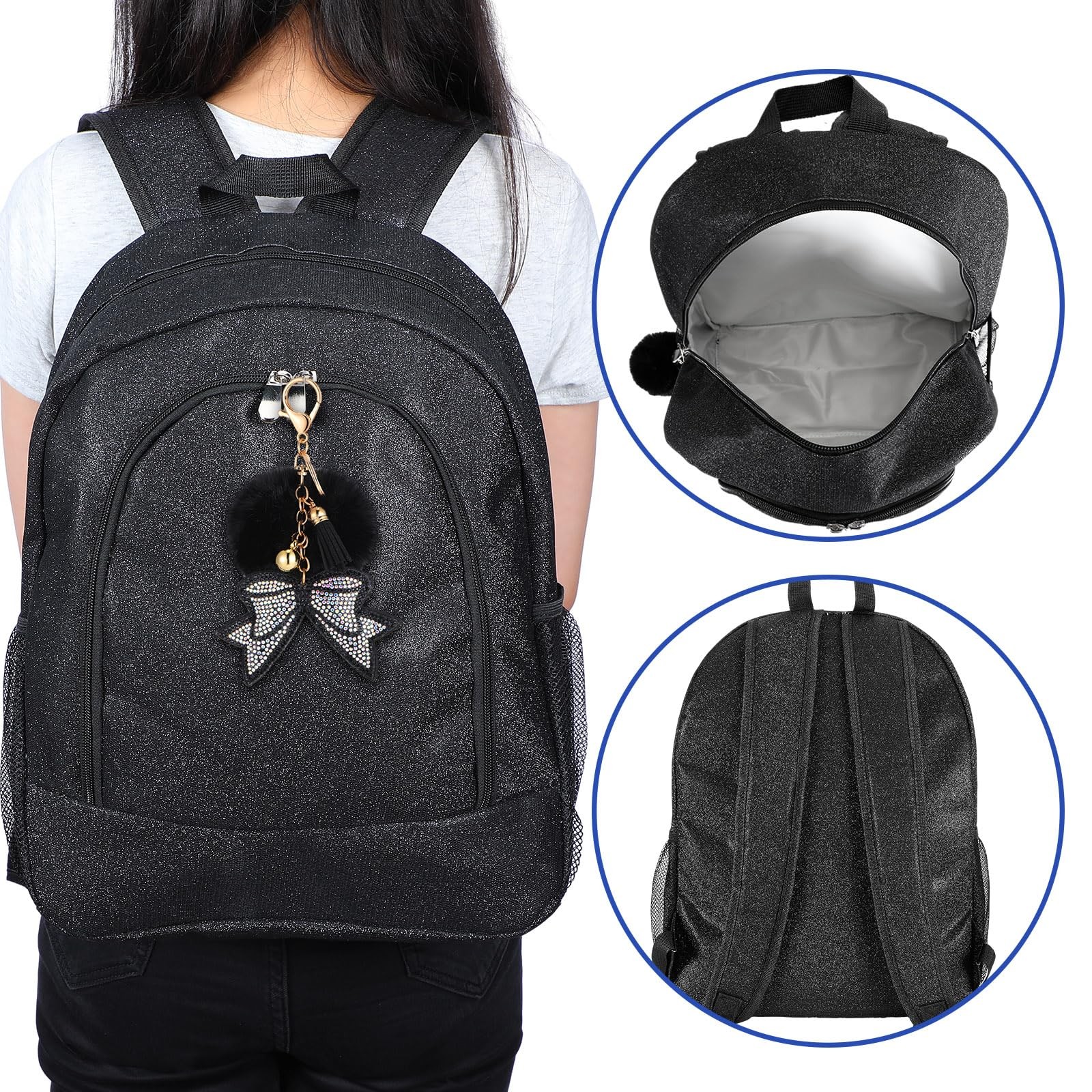 Glitter Canvas Cheer Backpack with Bow Keychain, Perfect Cheerleader Gift
