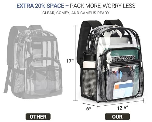 Heavy Duty Clear Backpack 17in Transparent PVC Bag – Large Capacity, Reinforced