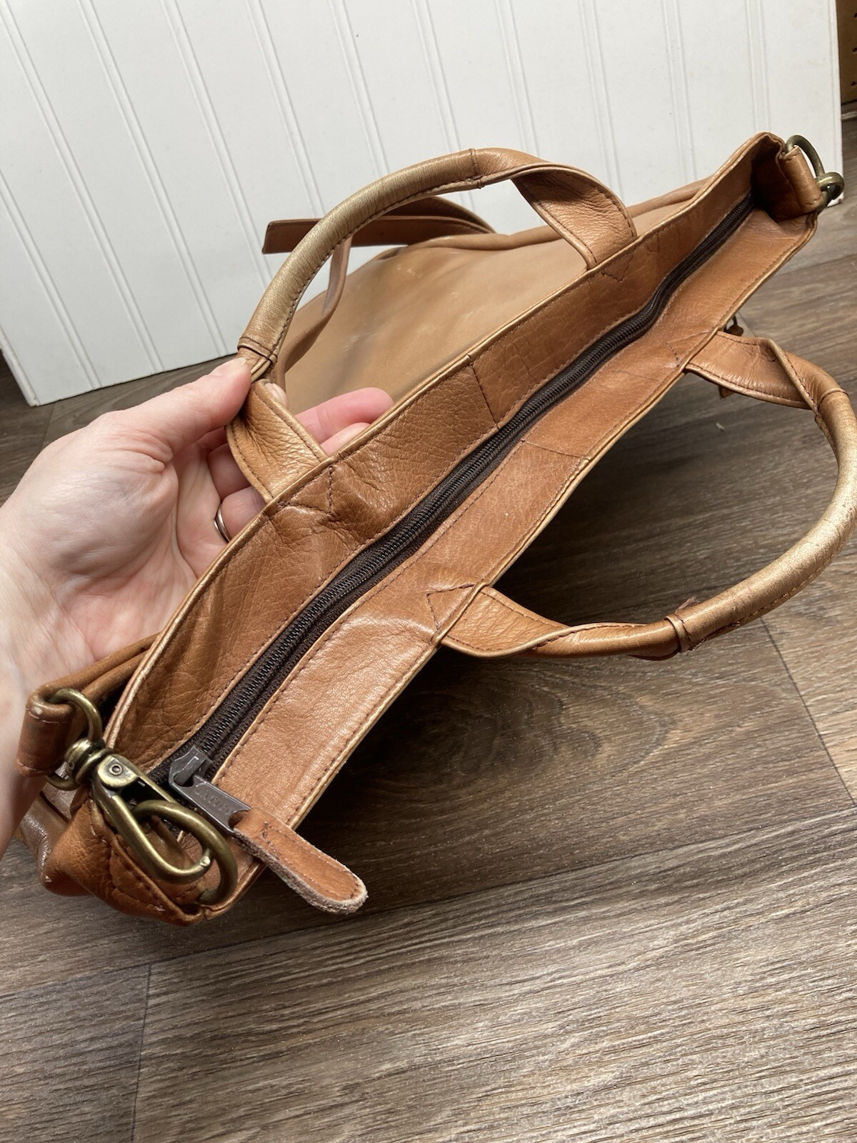 LATICO Caramel Leather Brief Case Zip Business Bag Unisex Crossbody and Handles