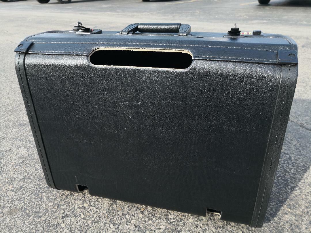 007 Hard-sided Big 18″ Briefcase Black Vinyl Combination Locks w few Cutouts US