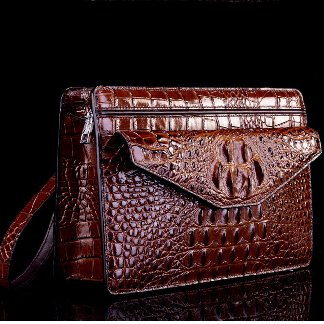 Cowhide Leather Business Envelope Bag Crocodile Pattern Clutch Bag Large Wallet