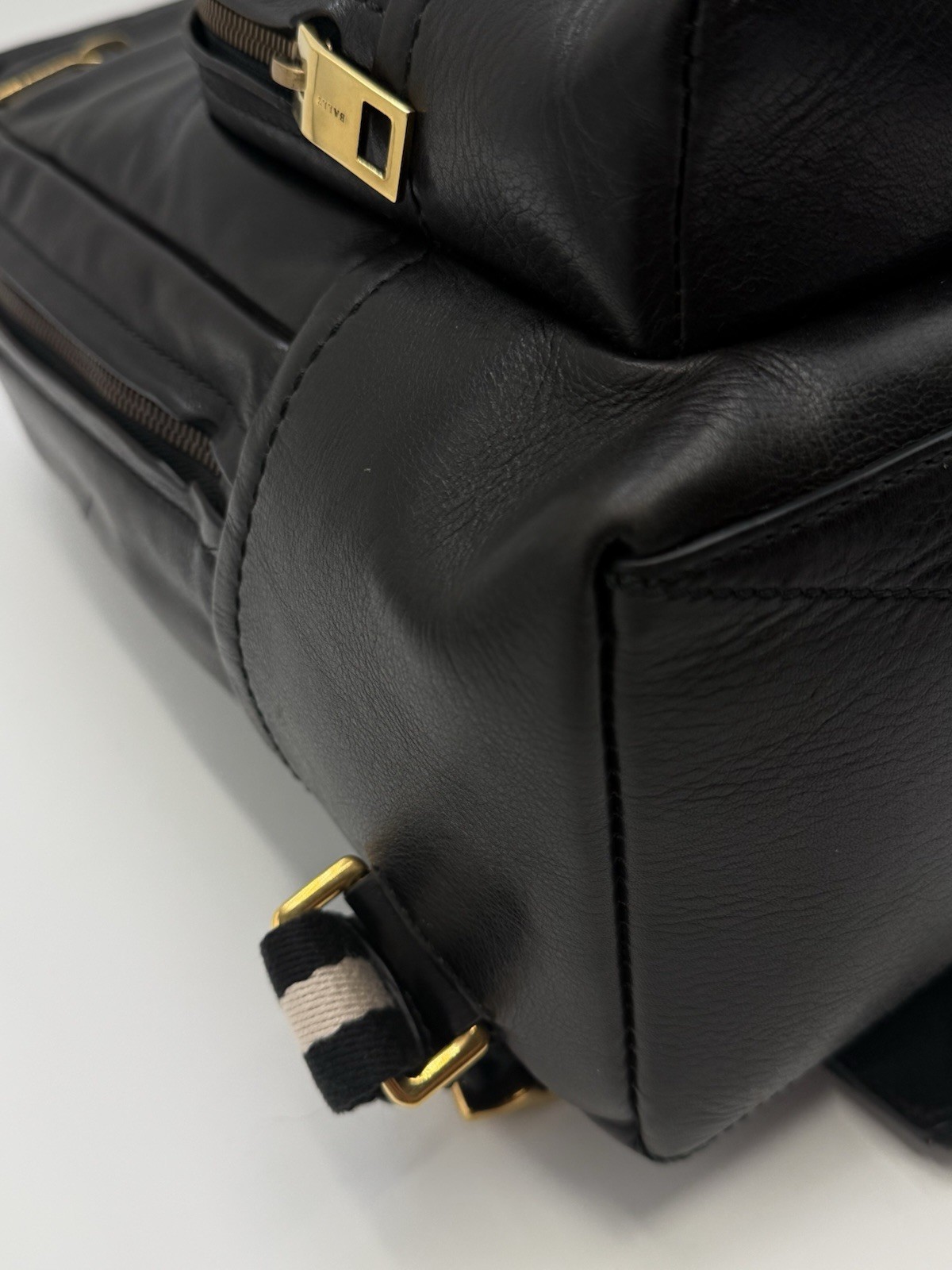 Bally Thunder Leather Backpack Black Calfskin Gold Hardware Luxury Designer Bag