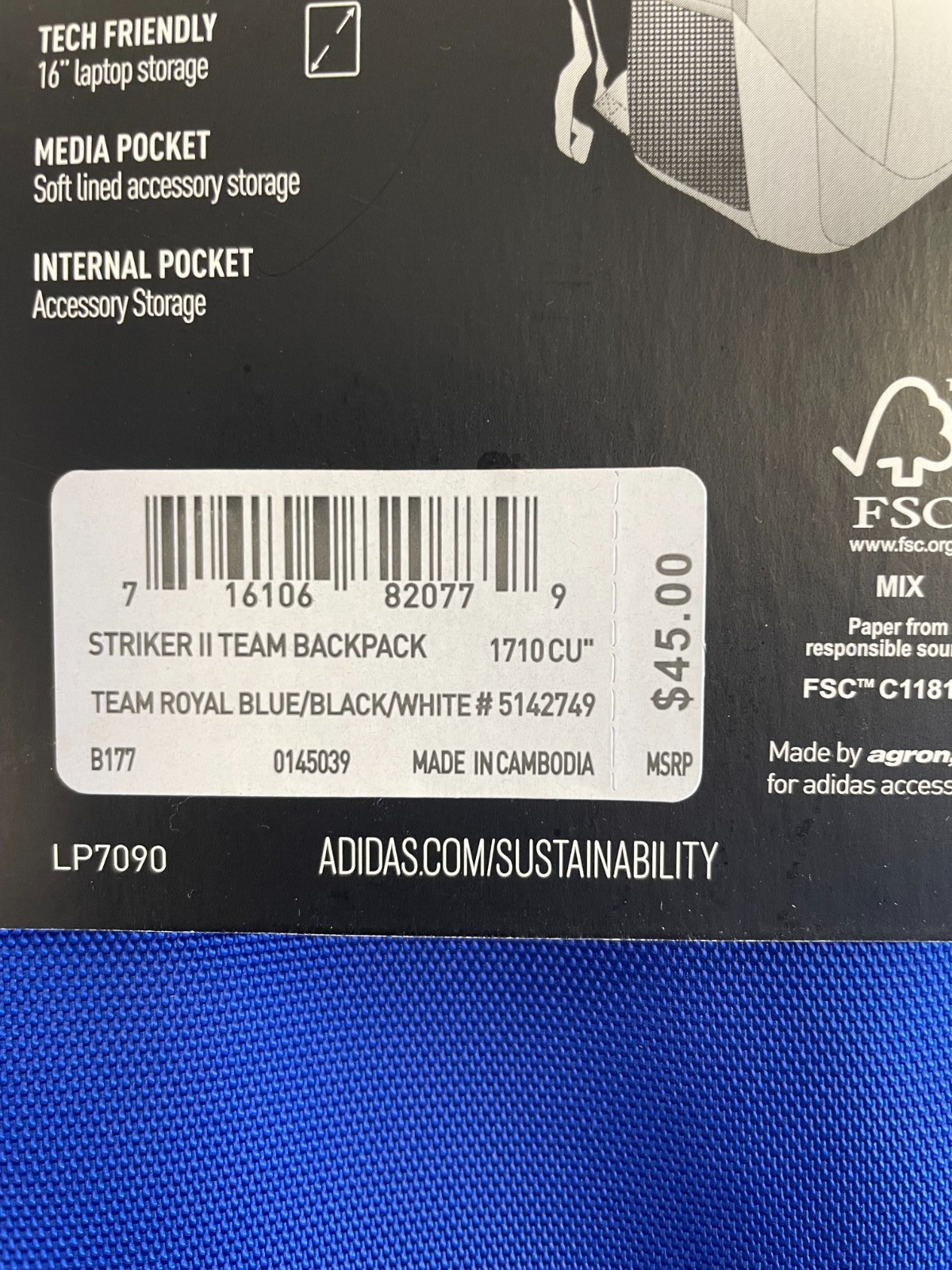 adidas Striker II Team Backpack -Blue/Black/White