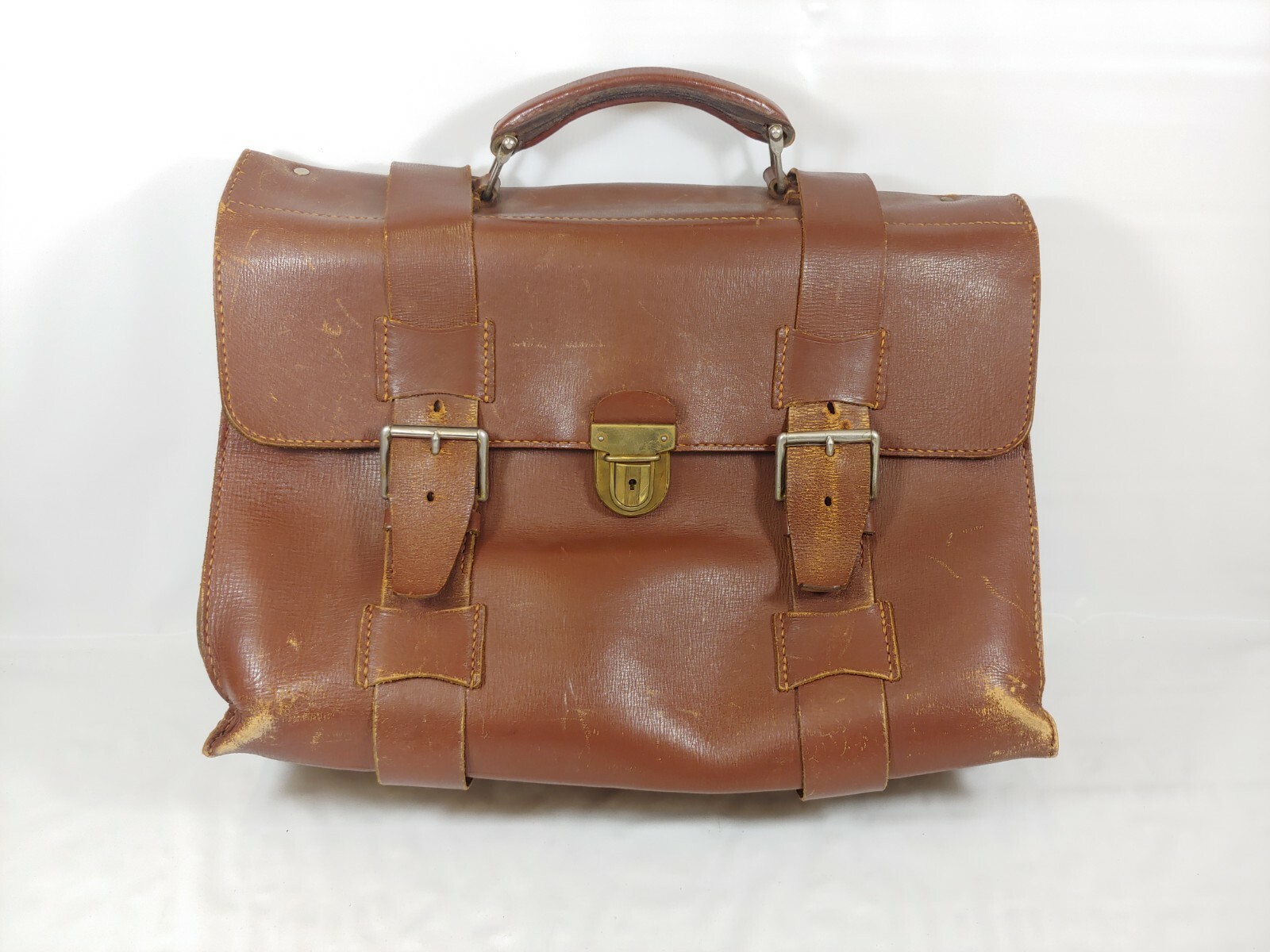True Vintage Distressed Brown Leather Briefcase Messenger Bag Satchel