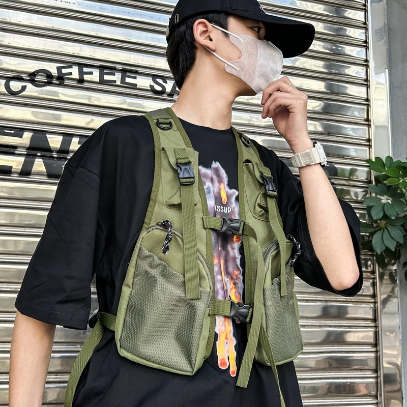 Man Exercise Waistcoat Bag Multi-pocket Chest Pack Unisex Hip Hop Streetwear Bag