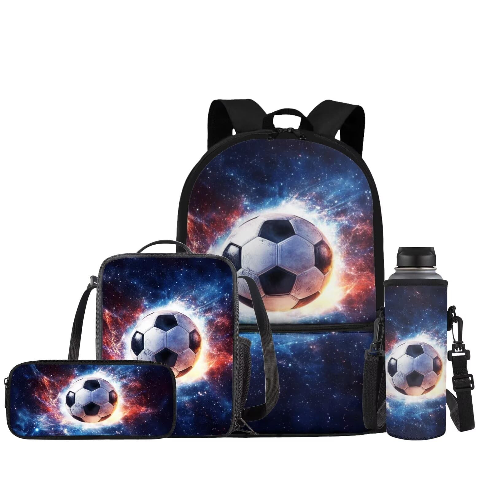 JEOCODY Soccer Backpack for Boys with Lunch Box, Kids Girls School Bag with L…
