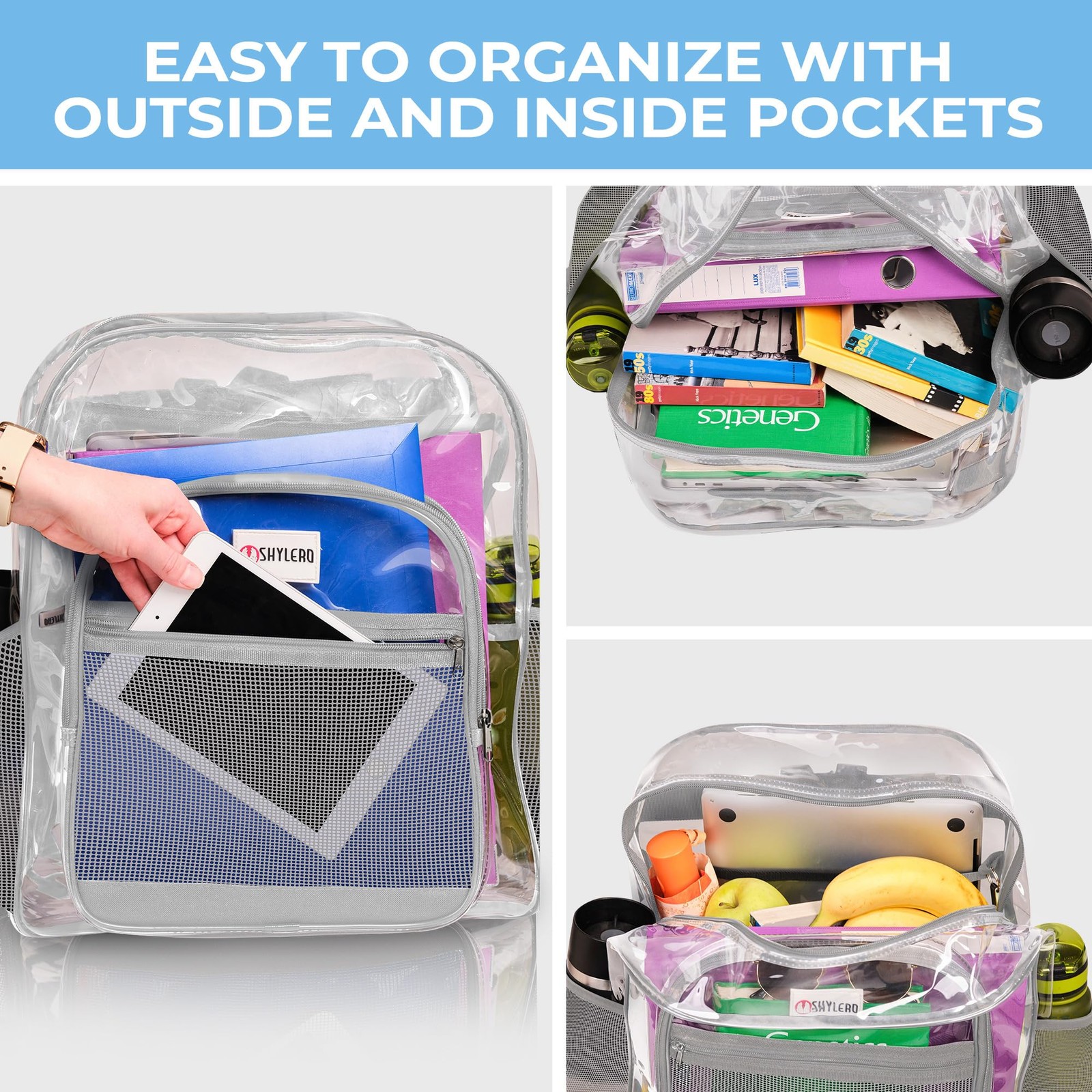 Light Gray Extra Large Heavy Duty PVC Transparent Clear Backpack 18x14x8″