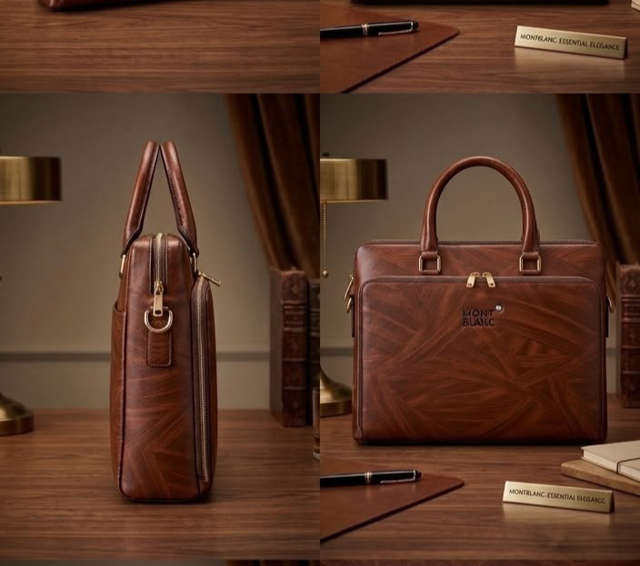 Montblanc Brown Leather Executive Briefcase & Laptop Bag with Gold Har