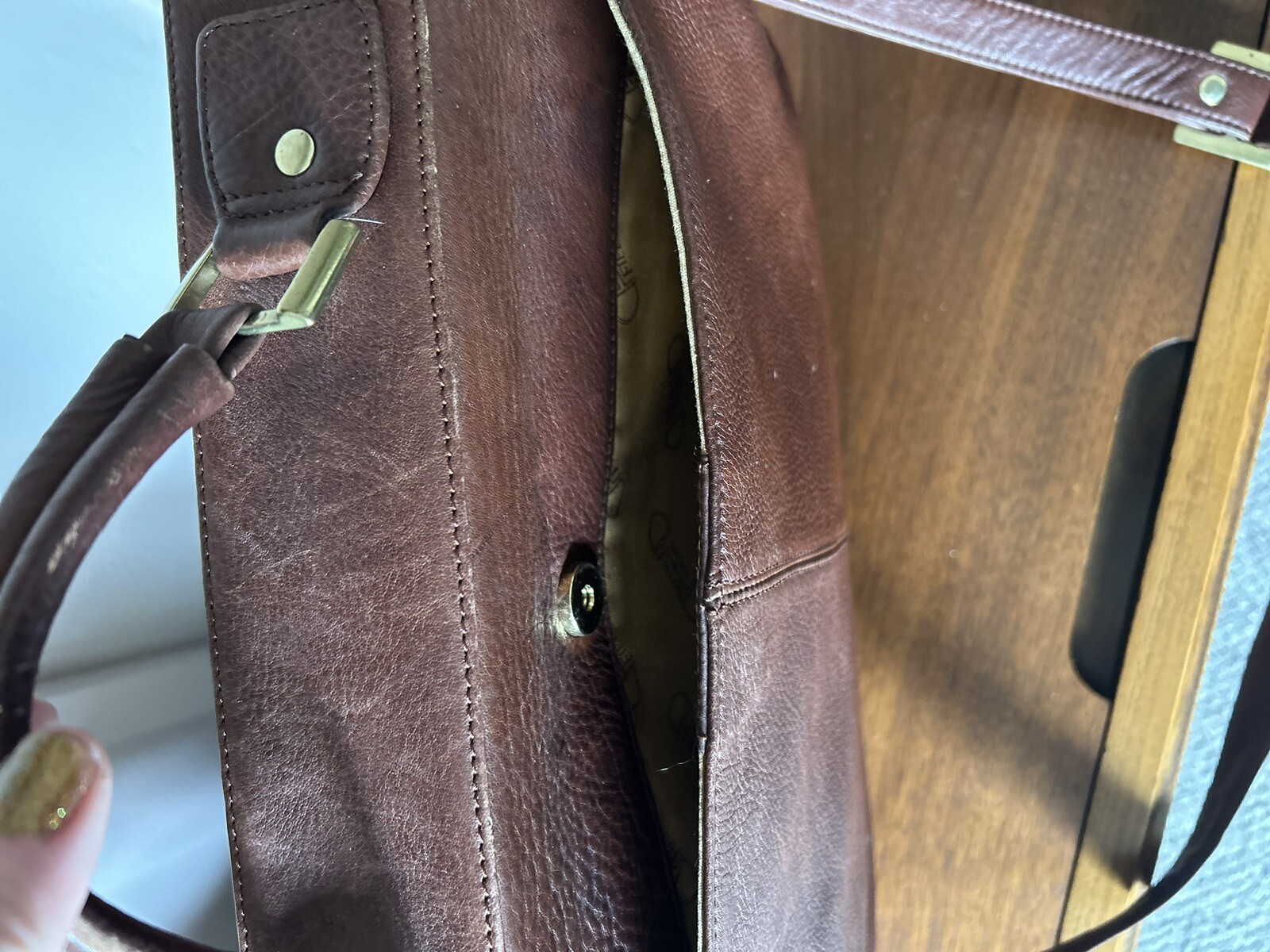 Green Fields Shafmaster Brown Leather Messenger Shoulder Laptop Bag Briefcase
