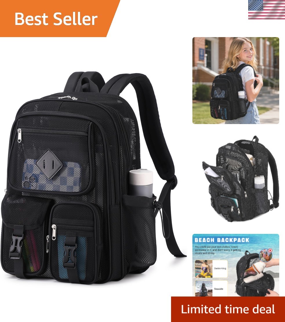 Breathable Semi-Transparent Mesh Backpack with Padded Straps for School & Sports