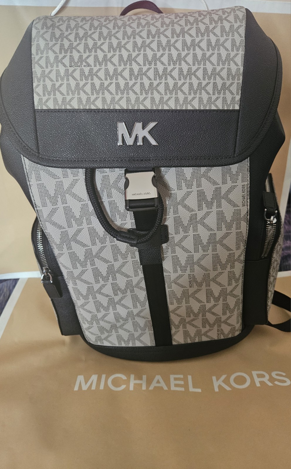 Michael Kors Cooper Medium Signature Logo City Backpack PG/BLK/MULTI