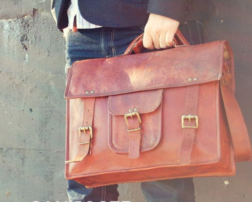 True Leather Goat Laptop Bag Briefcase Messenger Shoulder Vintage Brown New Real