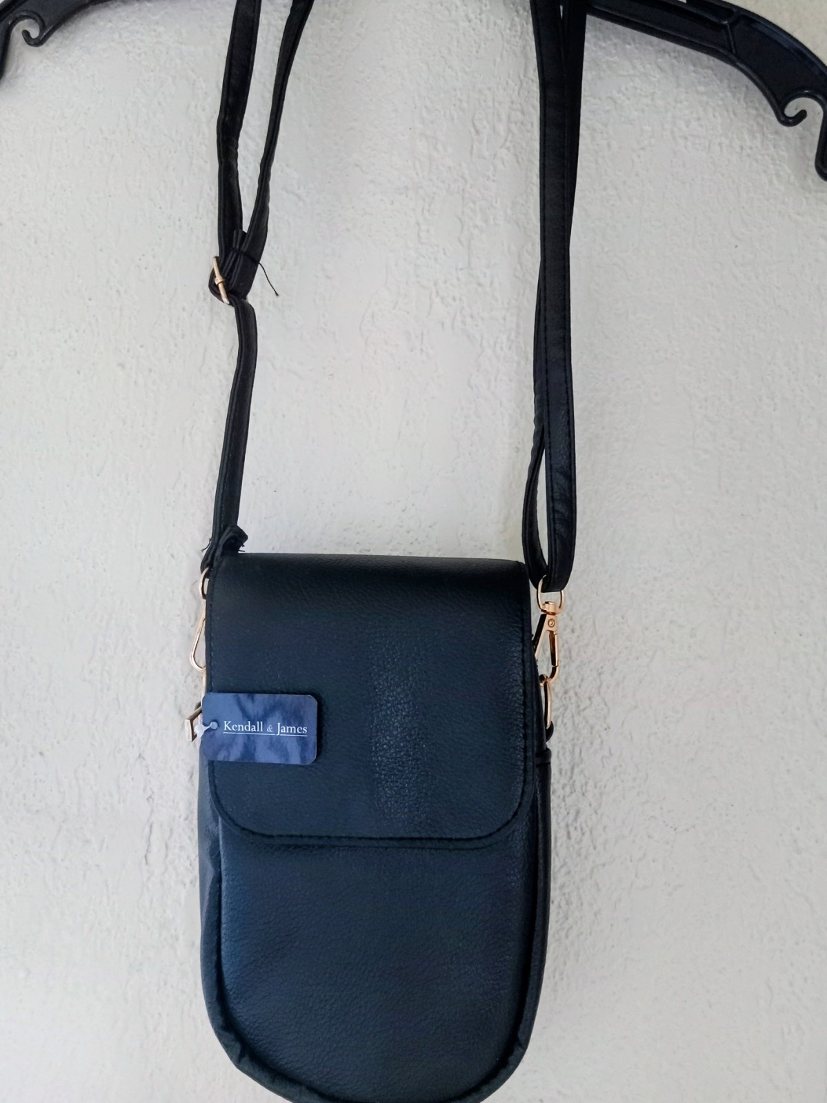 Kendall & James Black Crossbody Purse Small Minimalist Adjustable Strap Bag
