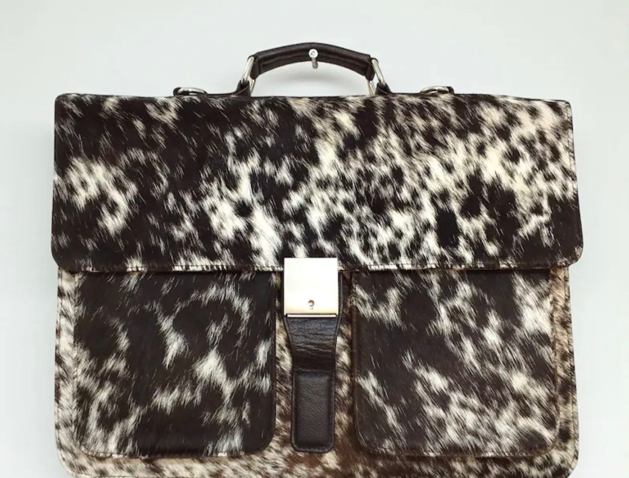 Genuine Cowhide Leather Briefcase Hair On Hide Messenger Laptop Bag Handmade
