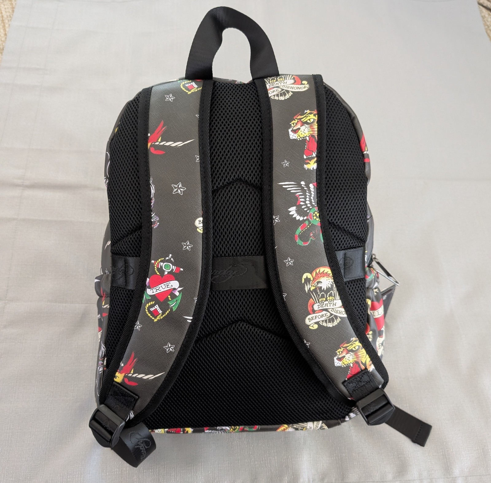 Ed Hardy All Over Tattoo Print Faux Leather Backpack NEW!