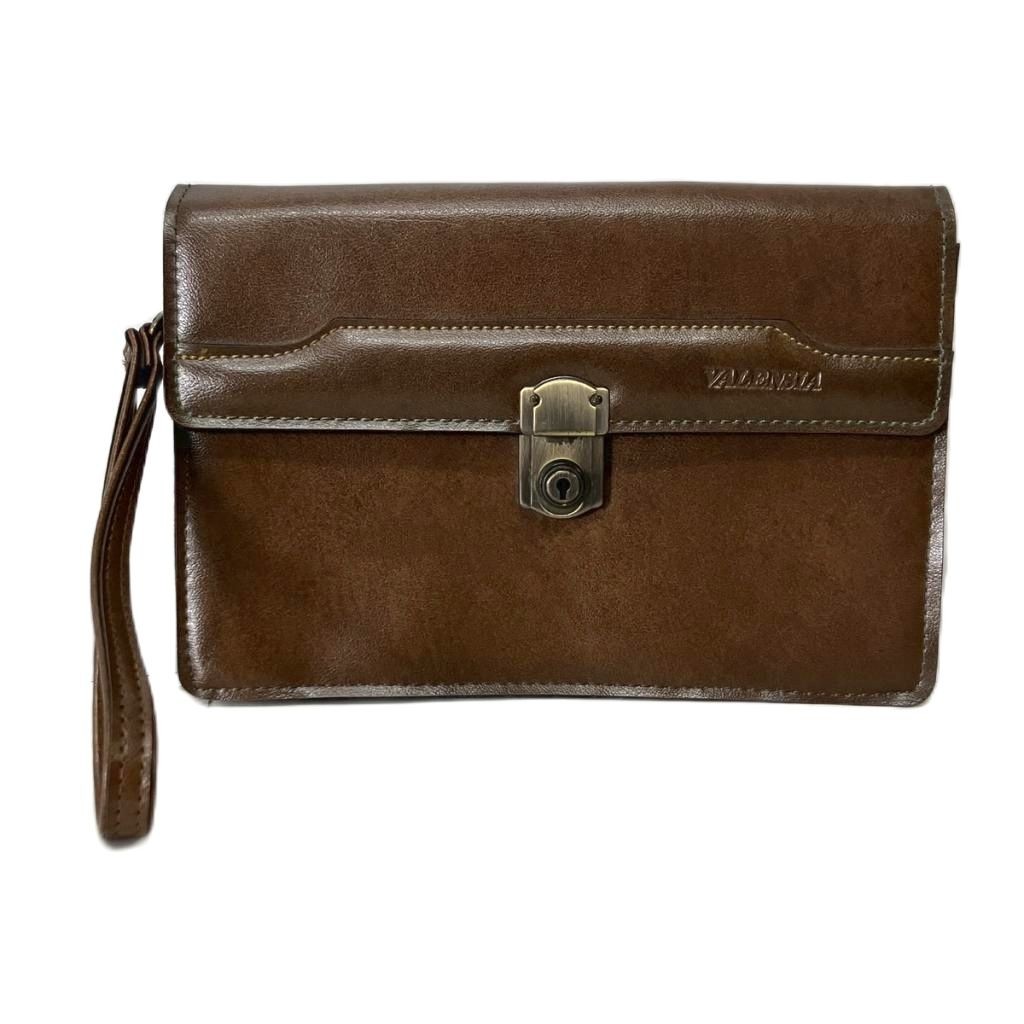 Valensia Brown Leather Men’s Clutch Bag 6.3×9.4in AB Condition