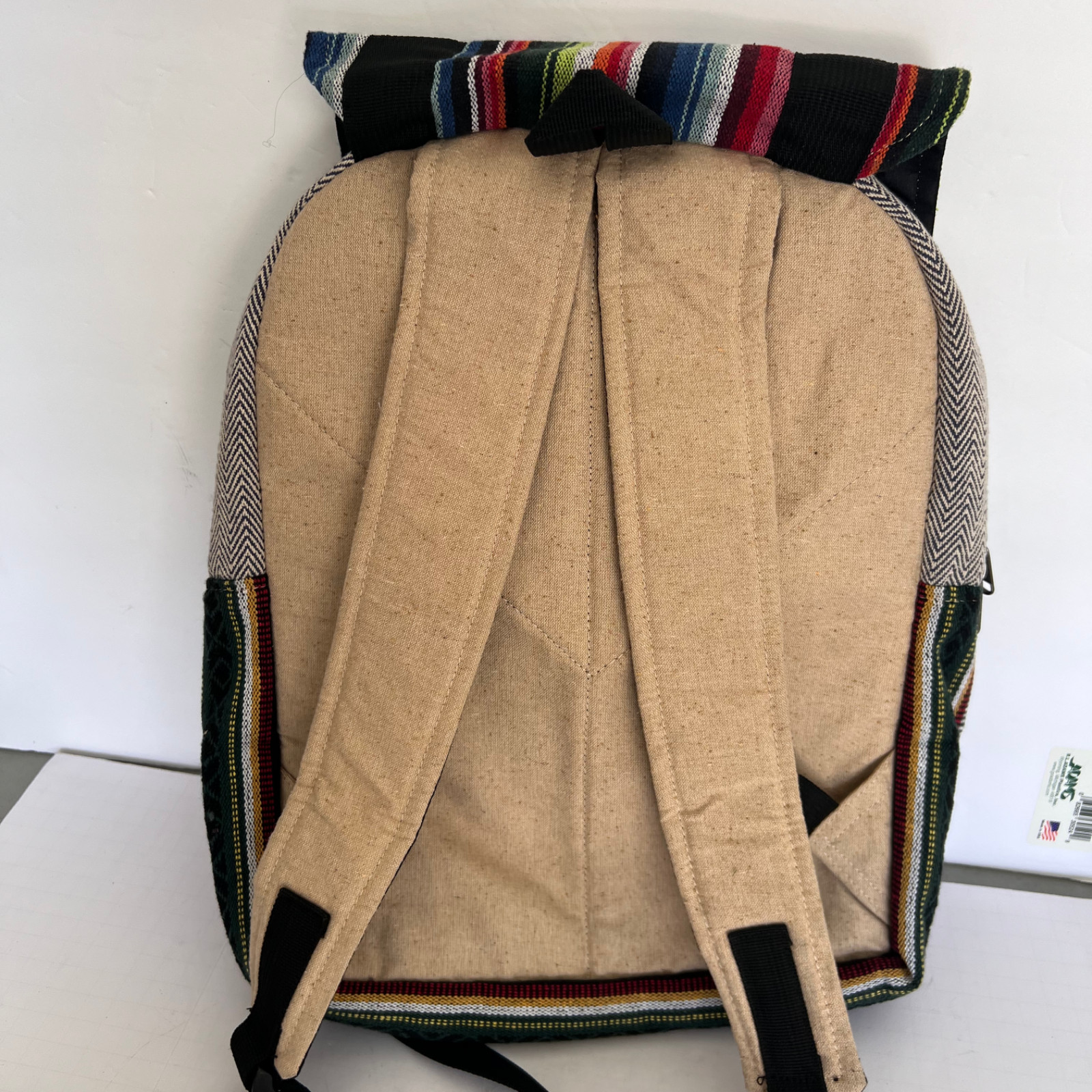 Himalayan Hemp THC Free Backpack Made in Nepal Boho Woven Pattern Hippie Bag