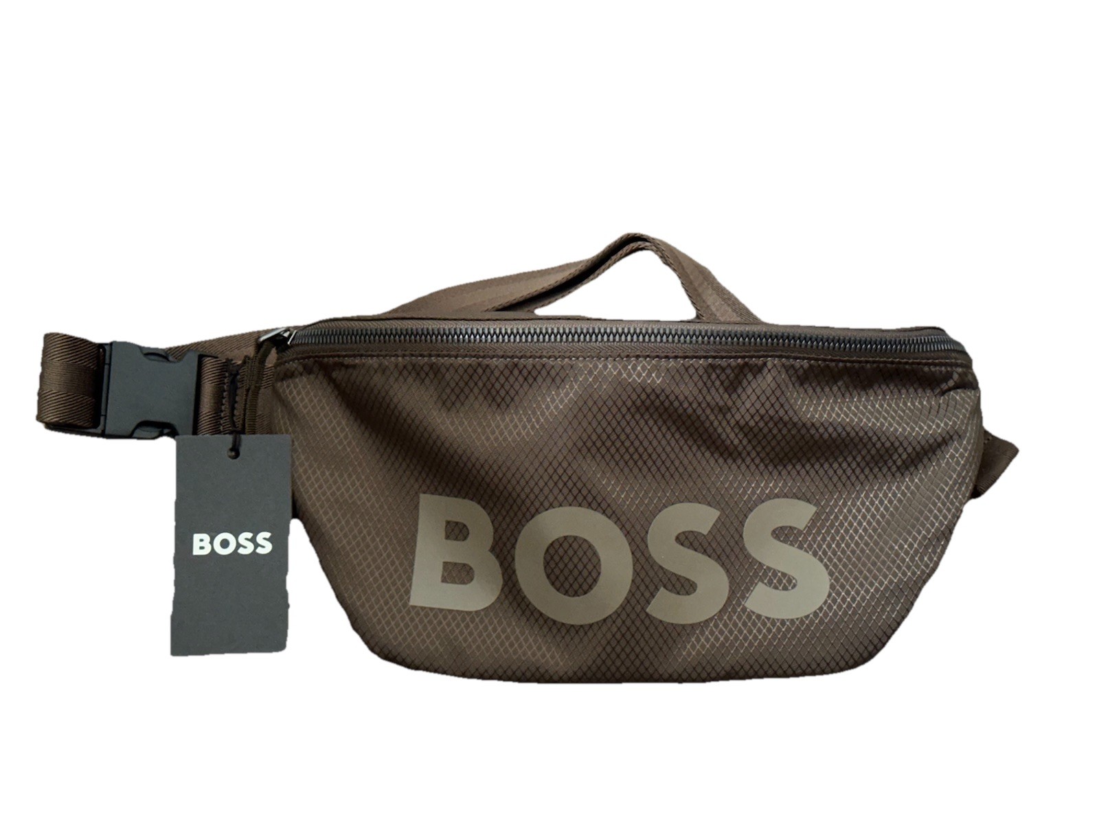 HUGO BOSS Pixel Bumbag Men’s Recycled Bronze Spellout Logo Zip-Up Hip Pack NWT