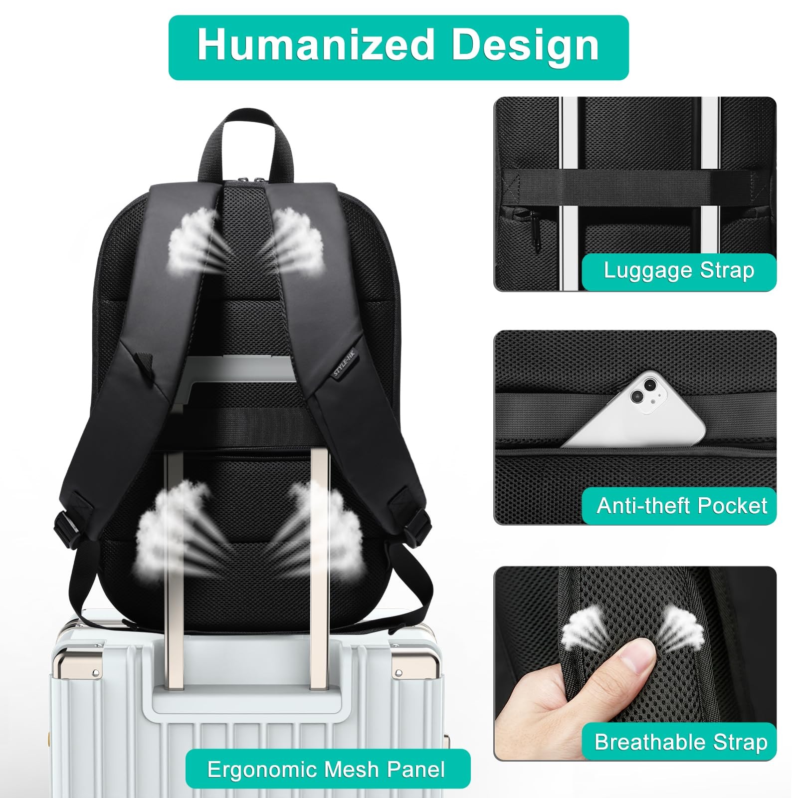 Business Backpack for Men, Slim & Expandable Backpack for 17 Inch Laptop