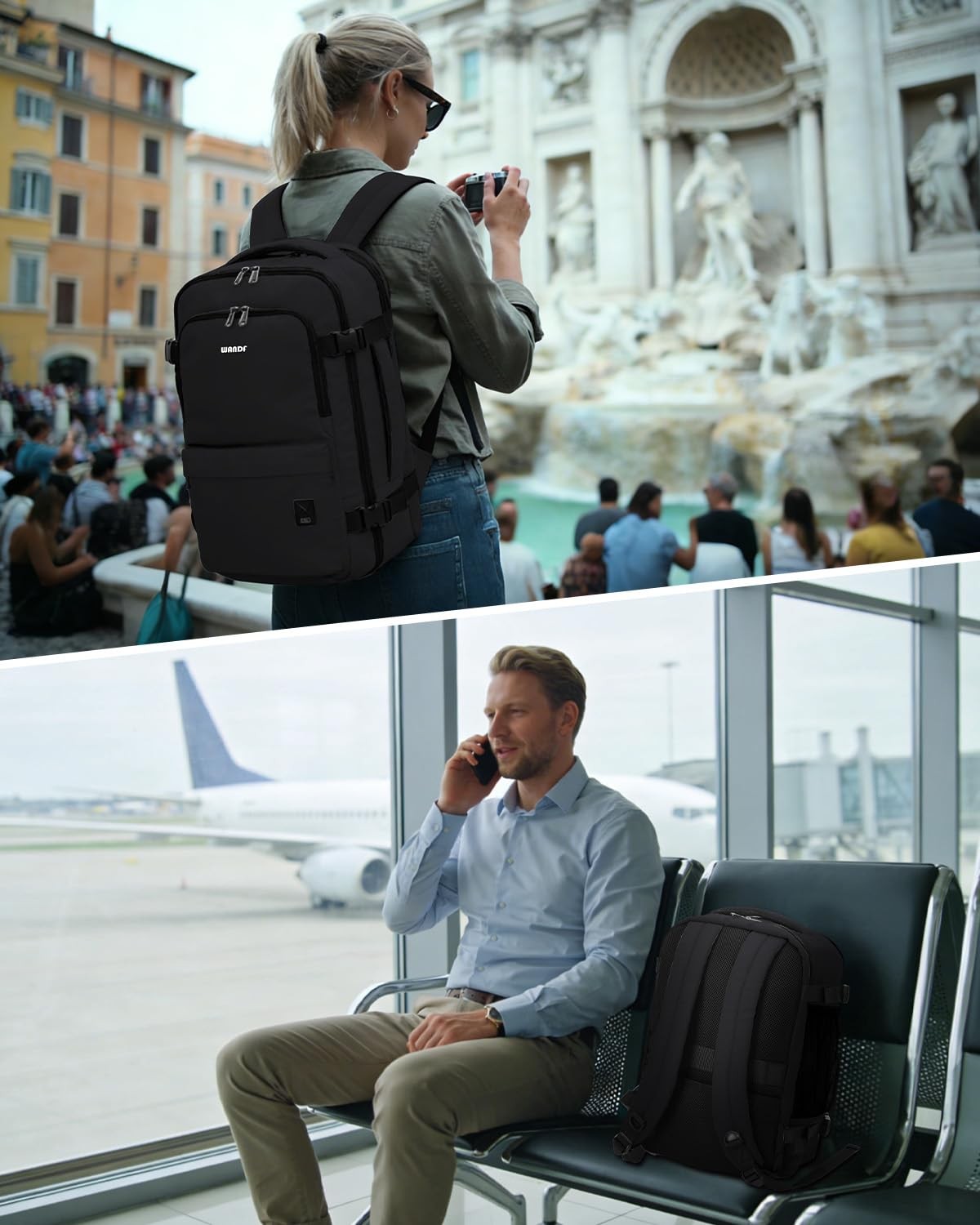 Personal Item Small Travel Bag Backpack 17x10x9 Inch 15.6 Laptop Men Black