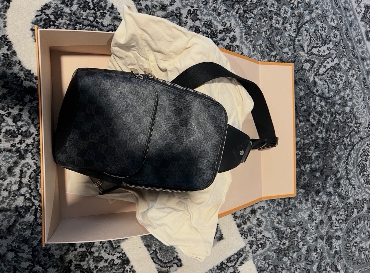 Louis Vuitton Damier Checkered Crossbody Bag Black Gray Adjustable Strap