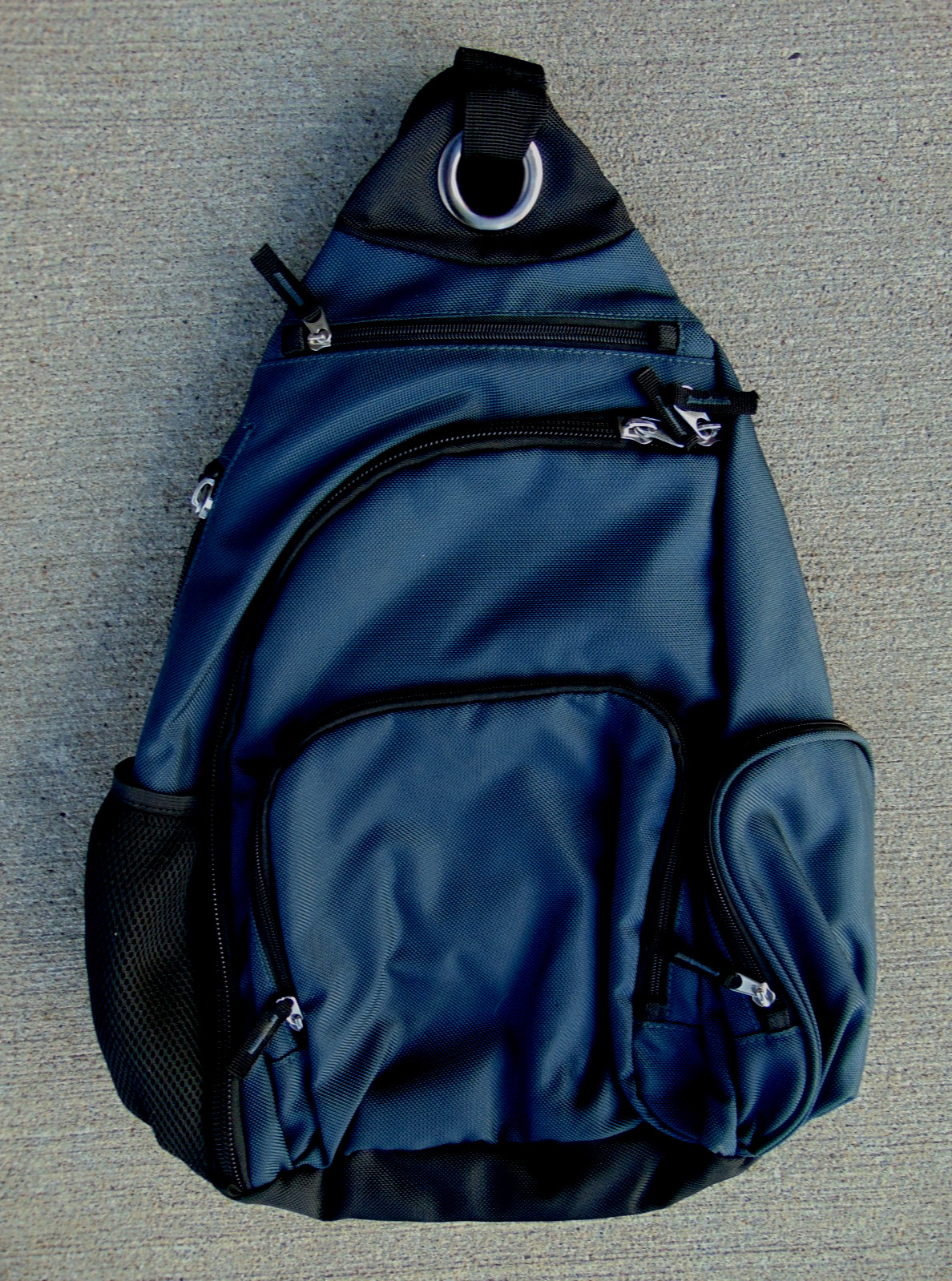 New 5 Zipper Pocket Sling Backpack Black Crossbody Daypack / One Strap Bag -Nice