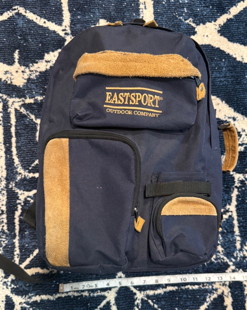 Eastsport Outdoor Company Blue Tan Suede Backpack Vintage 90’s Hiking Travel