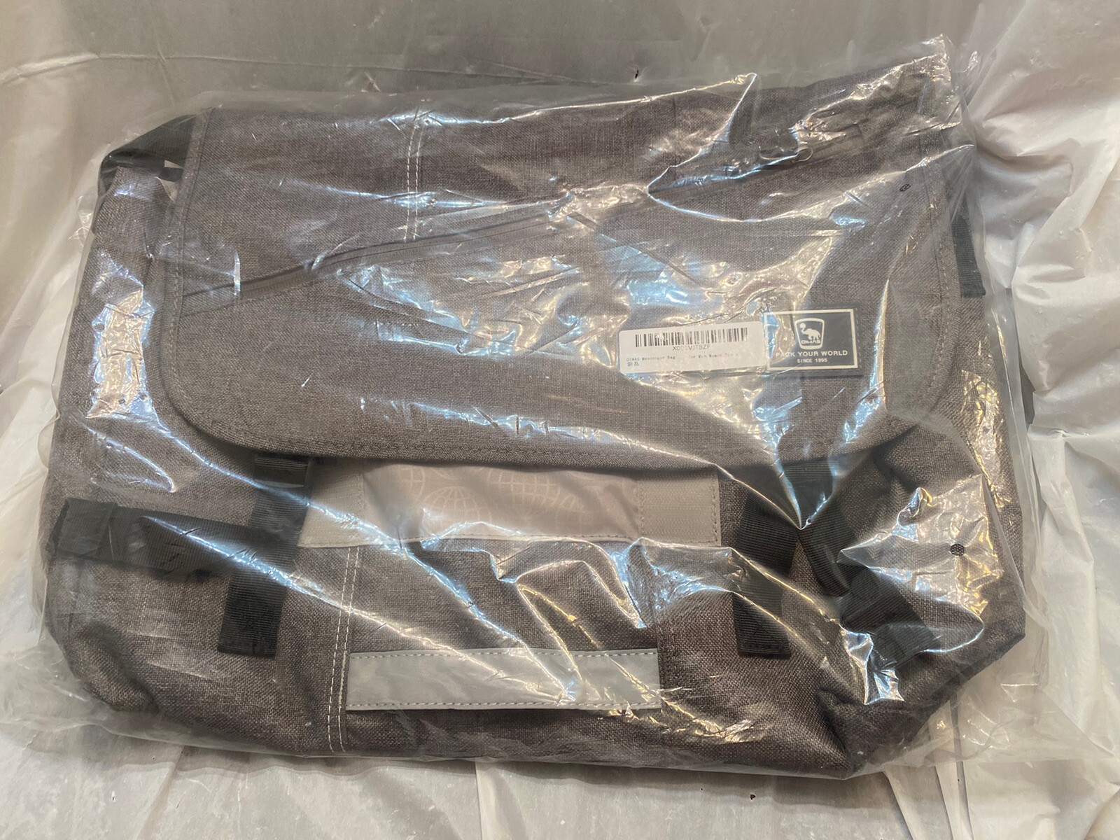 New OIWAS Pack Your World Grey Strap Canvas Large Messenger Crossbody Bag NIP