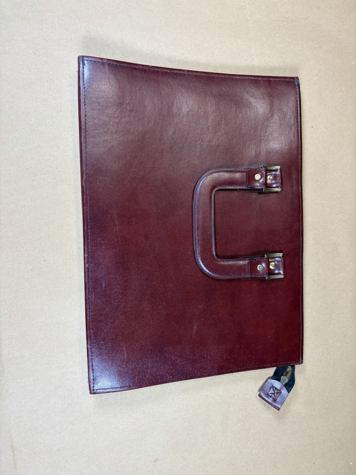 Burgundy Zip Briefcase/Document Case Top Handle Portfolio w/ Inner Dividers