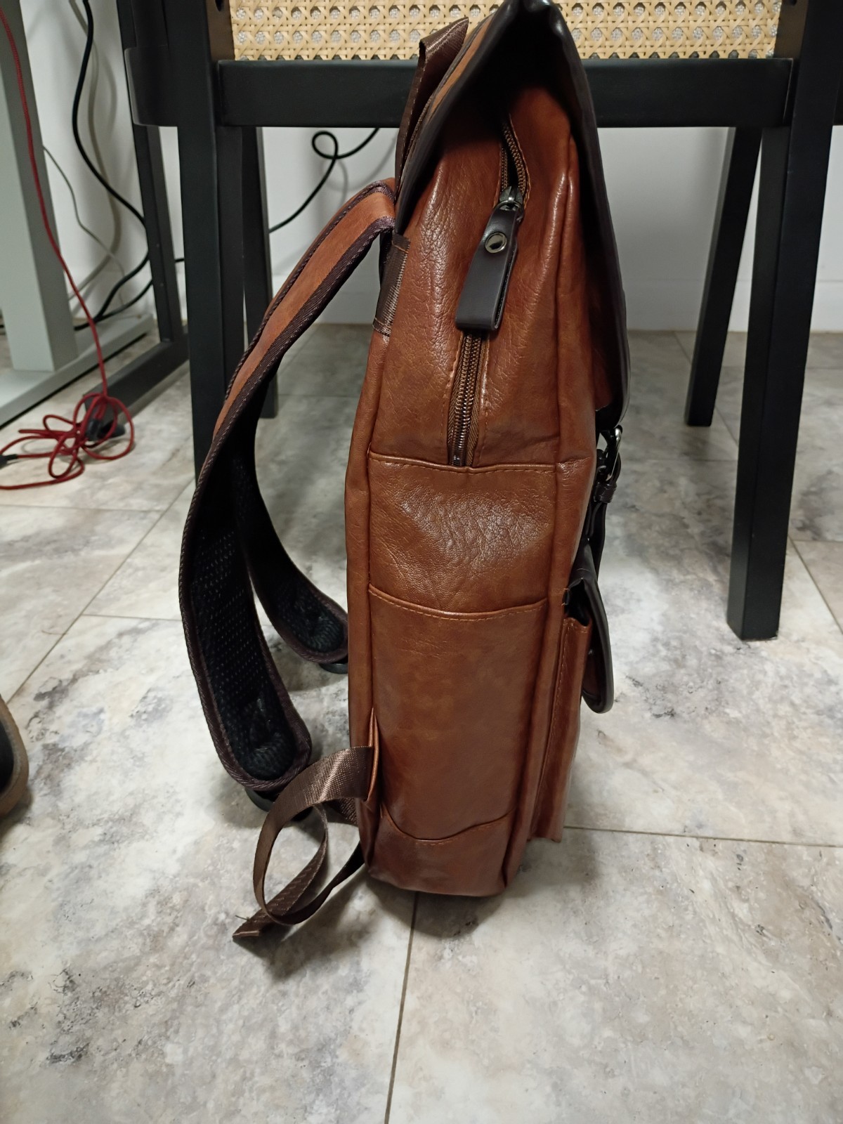 Brown & Dark Brown Men’s Backpack with Zip, Buckle & Snap Closure