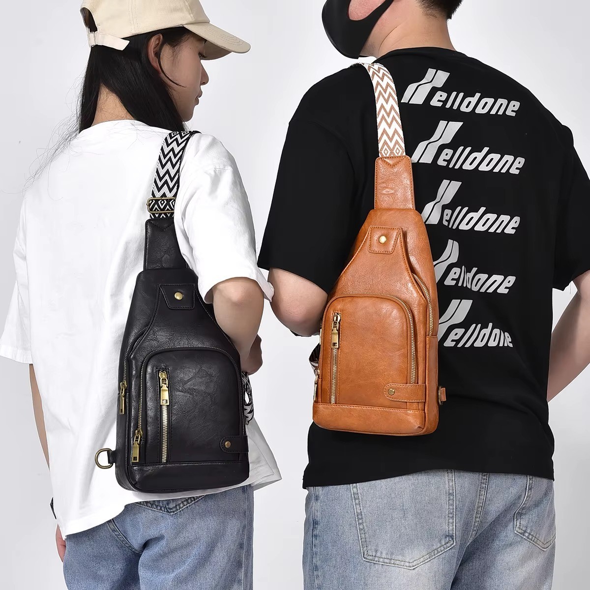 New Men’s Sling Backpack functional Leather Chest bag Crossbody Bag Shoulder Bag